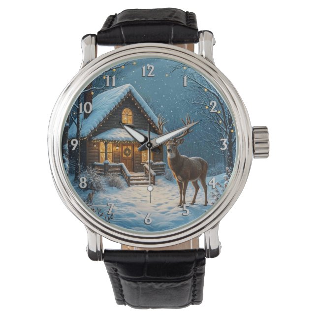 Grote bok's besneeuwde kerstbezoek horloge (Voorkant)