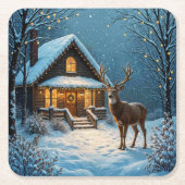 Grote bok's besneeuwde kerstbezoek kartonnen onderzetters (Voorkant)