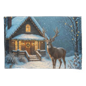 Grote bok's besneeuwde kerstbezoek kussensloop (Voorkant-Links)