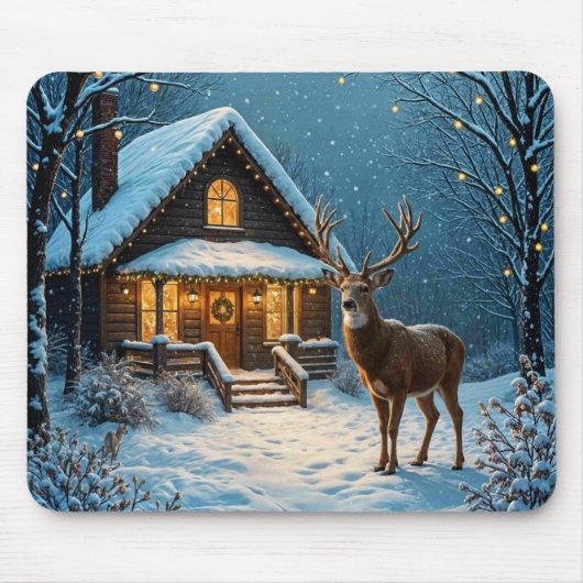 Grote bok's besneeuwde kerstbezoek muismat (Voorkant)