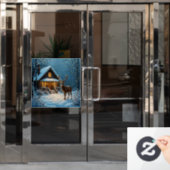 Grote bok's besneeuwde kerstbezoek raamsticker (Kantoordeur)