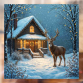 Grote bok's besneeuwde kerstbezoek raamsticker (Vel 2)