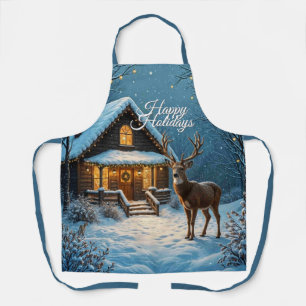 Grote bok's besneeuwde kerstbezoek schort