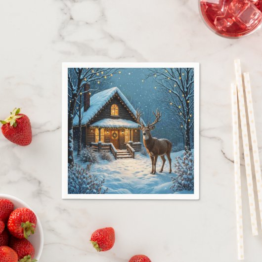 Grote bok's besneeuwde kerstbezoek servet (Insitu)