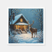 Grote bok's besneeuwde kerstbezoek servet (Voorkant)