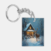Grote bok's besneeuwde kerstbezoek sleutelhanger (Voorkant Links)