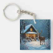 Grote bok's besneeuwde kerstbezoek sleutelhanger (Voorkant)