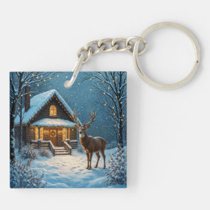 Grote bok's besneeuwde kerstbezoek sleutelhanger