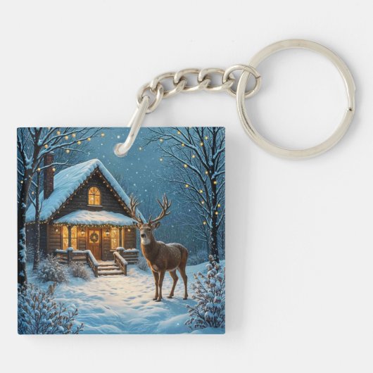 Grote bok's besneeuwde kerstbezoek sleutelhanger (Achterkant)
