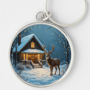 Grote bok's besneeuwde kerstbezoek sleutelhanger