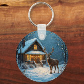 Grote bok's besneeuwde kerstbezoek sleutelhanger (Voorkant)