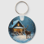 Grote bok's besneeuwde kerstbezoek sleutelhanger (Achterkant)