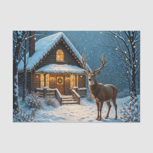 Grote bok's besneeuwde kerstbezoek tissuepapier (Voorkant)