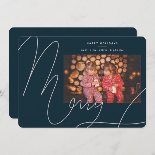 Grote Bold Fun Navy Blauw Script Vrolijke vakantie Feestdagenkaart (Voorkant / Achterkant)