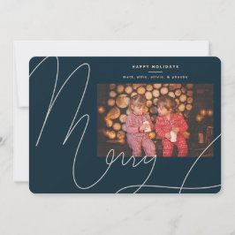 Grote Bold Fun Navy Blauw Script Vrolijke vakantie Feestdagenkaart
