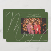 Grote Bold Fun Olive Groen Script Vrolijke vakanti Feestdagenkaart (Voorkant / Achterkant)