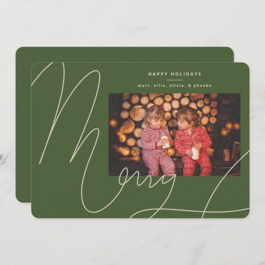 Grote Bold Fun Olive Groen Script Vrolijke vakanti Feestdagenkaart (Voorkant / Achterkant)