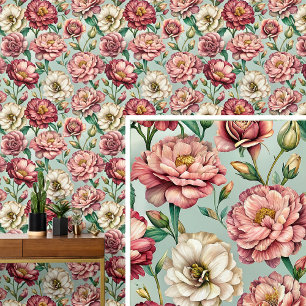 Grote Bold & Mooie Zachte Donker Lichtroze Bloemen Behang