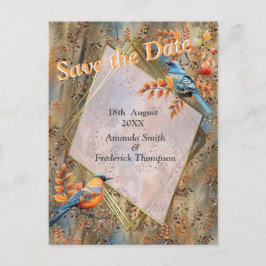 Grote bomen, Herfstbladeren & Blauwvogels. Aankondigingskaart