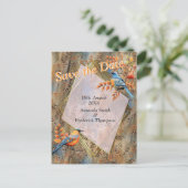 Grote bomen, Herfstbladeren & Blauwvogels. Aankondigingskaart (Staand voorkant)