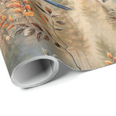 Grote bomen, Herfstbladeren & Blauwvogels. Cadeaupapier (Rol Hoek)