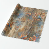 Grote bomen, Herfstbladeren & Blauwvogels. Cadeaupapier (Uitgerold)