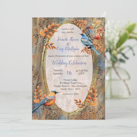 Grote bomen, Herfstbladeren & Blauwvogels. Kaart (Staand voorkant)