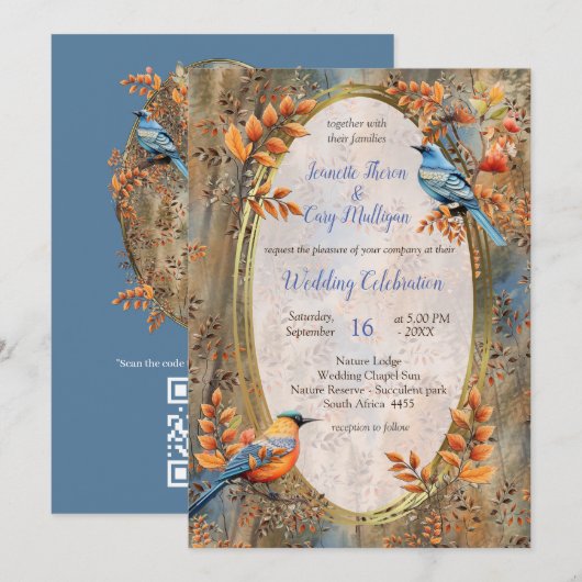 Grote bomen, Herfstbladeren & Blauwvogels. Kaart (Voorkant / Achterkant)