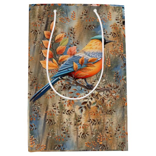 Grote bomen, Herfstbladeren & Blauwvogels. Medium Cadeauzakje (Voorkant)