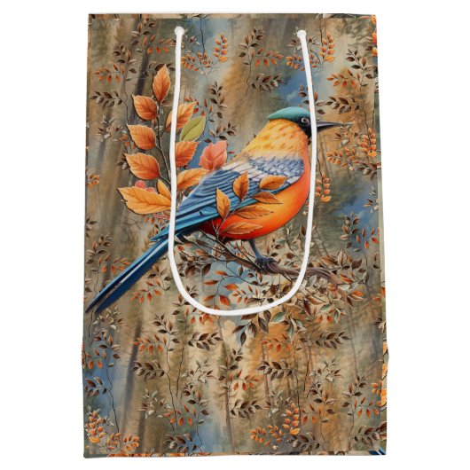 Grote bomen, Herfstbladeren & Blauwvogels. Medium Cadeauzakje (Achterkant)