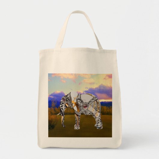Grote boodschappentas met klokwerk olifant tote bag (Voorkant)