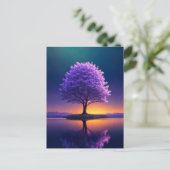 Grote boom die alleen bij het meer staat briefkaart (Staand voorkant)