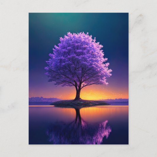 Grote boom die alleen bij het meer staat briefkaart (Voorkant)