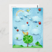 Grote boom en vliegende vissen briefkaart (Voorkant / Achterkant)