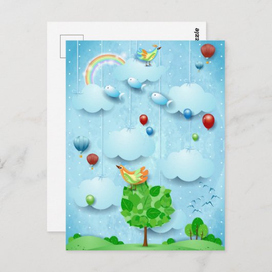 Grote boom en vliegende vissen briefkaart (Voorkant / Achterkant)