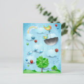 Grote boom en vliegende vogels briefkaart (Staand voorkant)