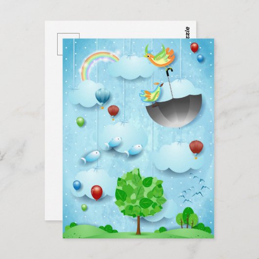 Grote boom en vliegende vogels briefkaart (Voorkant / Achterkant)