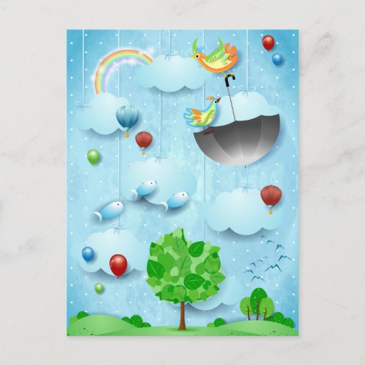 Grote boom en vliegende vogels briefkaart (Voorkant)