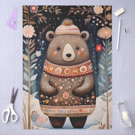 Grote Bos Beer Bloemen Decoupage Tissuepapier (Craft)