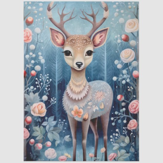 Grote Bos Fawn & Bloemen Decoupage Tissuepapier (Voorkant)