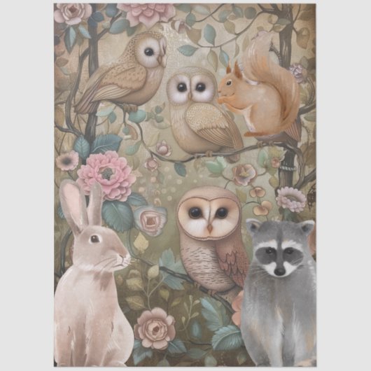 Grote Bos Wezens Bloemen Decoupage Tissuepapier (Voorkant)