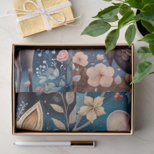 Grote bosdieren Floral Collage Tissuepapier (Geschenk)