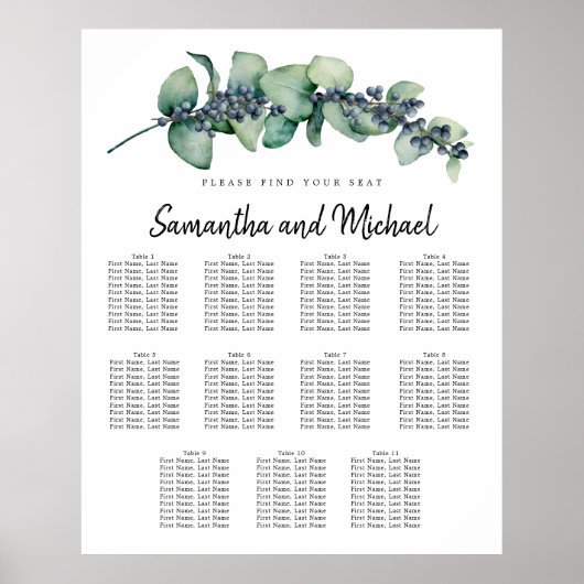 Grote botanische Eucalyptus 11-tabel zitplaatje Poster (Voorkant)