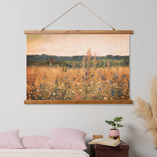 Grote Botanische Gouden Veld Bloemengroen Hangend Wandkleed (Slaapkamer)