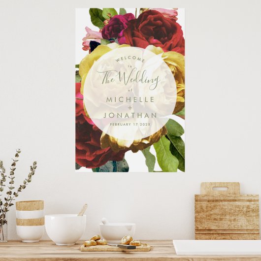 Grote botanische Rozen Welkomstteken bruiloft Poster (Keuken)