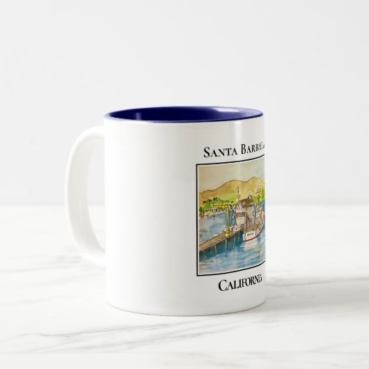 Grote boten in de haven, Santa Barbara, Californië Tweekleurige Koffiemok (Voorkant links)