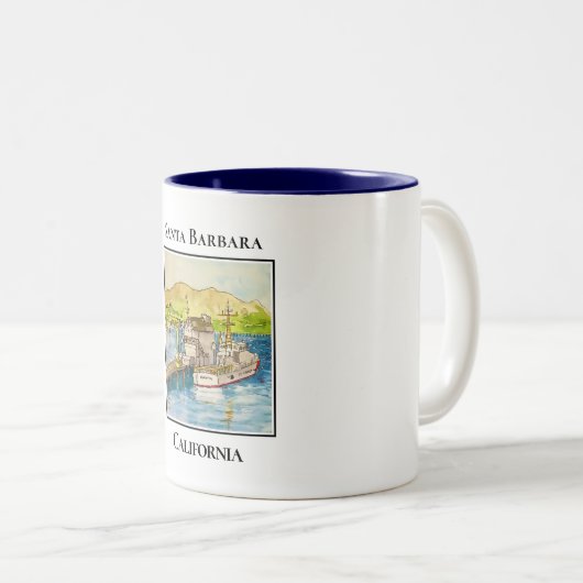 Grote boten in de haven, Santa Barbara, Californië Tweekleurige Koffiemok (Voorkant rechts)