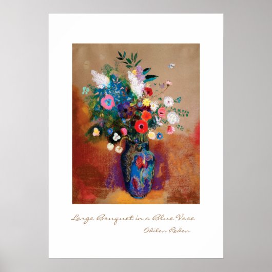 Grote Bouquet in een Blauwe Vase door Odilon Redon Poster (Voorkant)