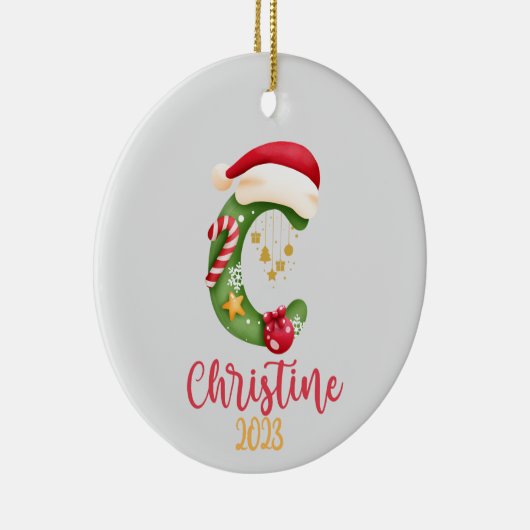 Grote brief, naam en datum gepersonaliseerd keramisch ornament (Rechts)