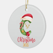 Grote brief, naam en datum gepersonaliseerd keramisch ornament (Links)